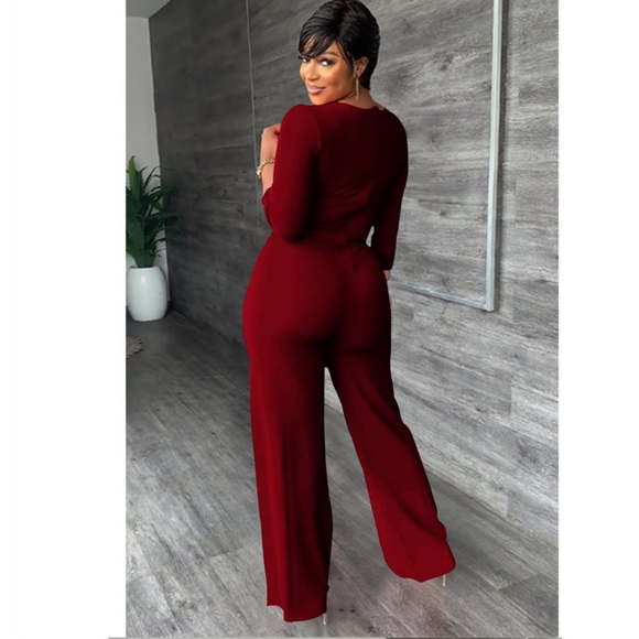 Classy Burgundy Jumpsuit - Picture 3 of 4